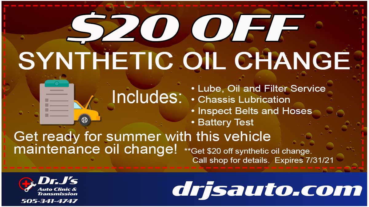 $20 OFF Synthetic Oil Change