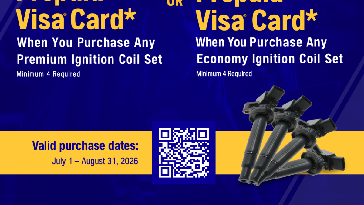 NAPA ignition coil rebate: prepaid card on a full ignition coil set, July 1 to August 31, 2026